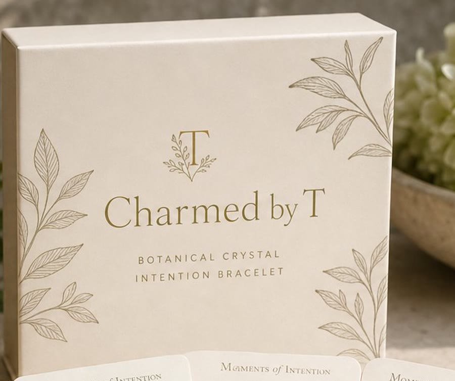 Cream Charmed by T Botanical Crystal Intention Bracelet gift box